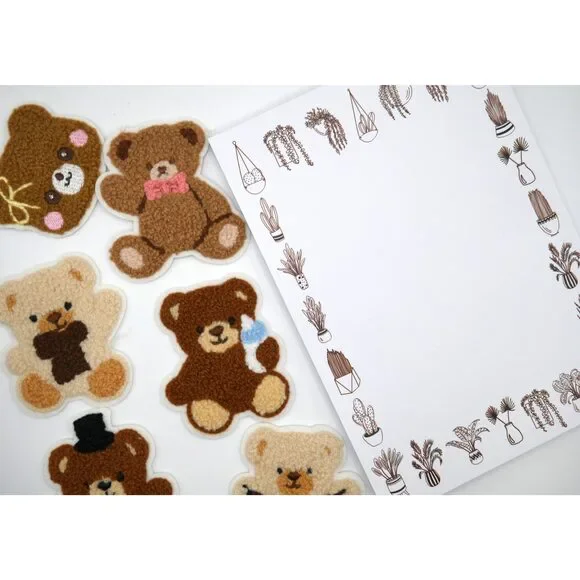 Teddy Bear Fuzzy Iron-On Embroidered Patch Pack (Set of 5) - Picture 3 of 4